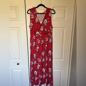 41 Hawthorn Red Floral V-Neck Maxi Dress